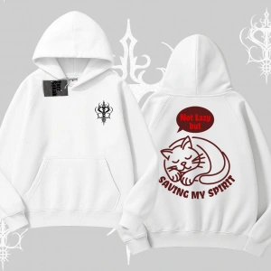 Not Lazy Saving My Spirit Kedi Baskılı Kapşonlu Sweatshirt