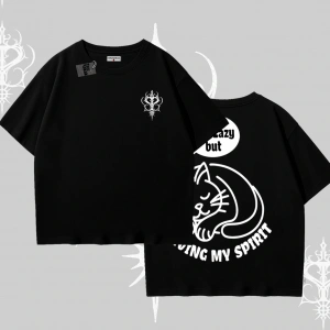 Not Lazy Saving My Spirit Kedi Baskılı Oversize Tshirt