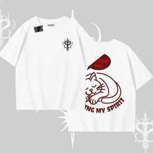 Not Lazy Saving My Spirit Kedi Baskılı Oversize Tshirt