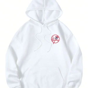 NY Renkli Baskılı Oversize Kapüşonlu Sweatshirt Beyaz