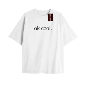 OK COOL. Unisex Oversize Yazılı Tshirt BEYAZ