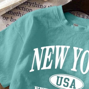 Okula Dönüş New York Rahat Harfli Grafik Düzenli Yuvarlak Yaka Kısa Kollu Kadın Ti
