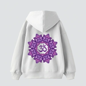 Om Baskılı Unisex Oversize Beyaz