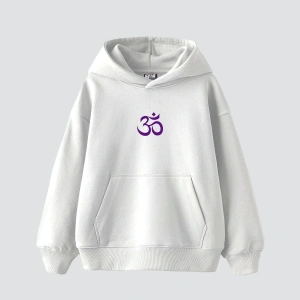 Om Baskılı Unisex Oversize Beyaz
