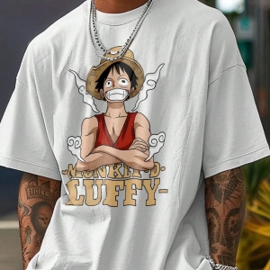 ONE PIECE Grafik Baskılı Kısa Kollu Günlük Tişört Erkekler İçin, Yaz