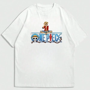 ONE PIECE Karikatür Baskılı Kısa Kollu Tişört, Rahat Yaz Erkek