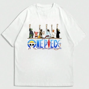 ONE PIECE One Piece İşbirliği Hasır Şapka Korsanlar Karikatür Baskılı Kısa Kollu Tişört Erkek