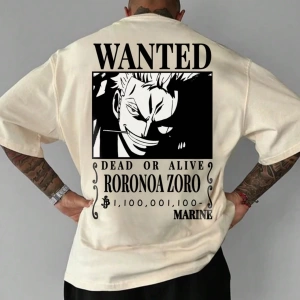 ONE PIECE One Piece İşbirliği Roronoa Zoro Aranıyor Poster Baskı Rahat Karikatür Kısa Kollu T