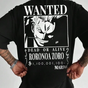 ONE PIECE One Piece İşbirliği Roronoa Zoro Aranıyor Poster Baskı Rahat Karikatür Kısa Kollu T
