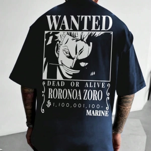 ONE PIECE One Piece İşbirliği Roronoa Zoro Aranıyor Poster Baskı Rahat Karikatür Kısa Kollu T