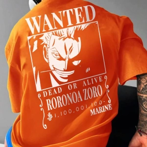 ONE PIECE One Piece İşbirliği Roronoa Zoro Aranıyor Poster Baskı Rahat Karikatür Kısa Kollu T