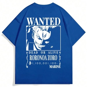 ONE PIECE One Piece İşbirliği Roronoa Zoro Aranıyor Poster Baskı Rahat Karikatür Kısa Kollu T