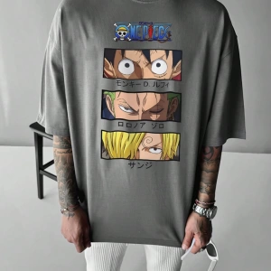 ONE PIECE ONE PIECE Karikatür Baskılı Kısa Kollu Tişört Erkekler İçin, Yazlık Günlük