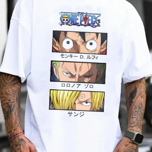 ONE PIECE ONE PIECE Karikatür Baskılı Kısa Kollu Tişört Erkekler İçin, Yazlık Günlük