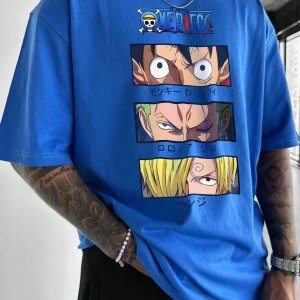 ONE PIECE ONE PIECE Karikatür Baskılı Kısa Kollu Tişört Erkekler İçin, Yazlık Günlük