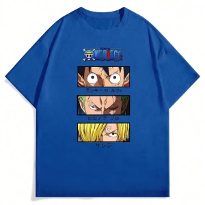 ONE PIECE ONE PIECE Karikatür Baskılı Kısa Kollu Tişört Erkekler İçin, Yazlık Günlük