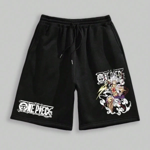 ONE PIECE ONE PIECE X NIKA GEAR 5 Erkek Lastikli Bel Günlük Karikatür Baskılı Şort, Yaz