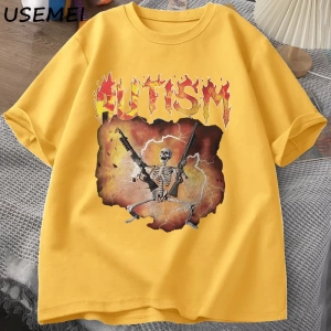 Otistik Komik İskelet T-Shirt Erkek Kadın Otizm Meme Grafik T Shirt Harajuku Moda Pamuk Vinta 2817
