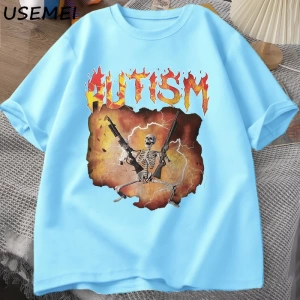 Otistik Komik İskelet T-Shirt Erkek Kadın Otizm Meme Grafik T Shirt Harajuku Moda Pamuk Vinta 2817