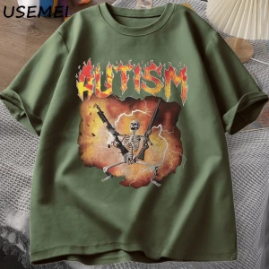 Otistik Komik İskelet T-Shirt Erkek Kadın Otizm Meme Grafik T Shirt Harajuku Moda Pamuk Vinta 2817