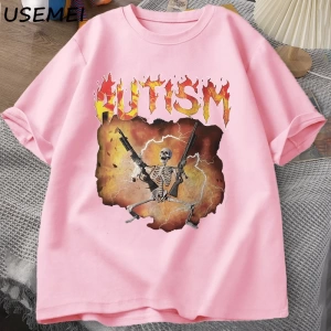 Otistik Komik İskelet T-Shirt Erkek Kadın Otizm Meme Grafik T Shirt Harajuku Moda Pamuk Vinta 2817