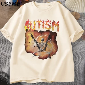 Otistik Komik İskelet T-Shirt Erkek Kadın Otizm Meme Grafik T Shirt Harajuku Moda Pamuk Vinta 2817