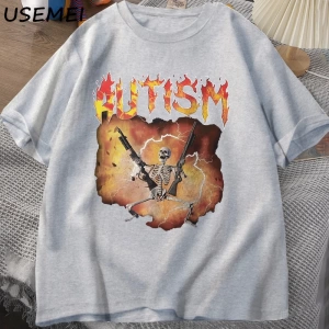Otistik Komik İskelet T-Shirt Erkek Kadın Otizm Meme Grafik T Shirt Harajuku Moda Pamuk Vinta 2817