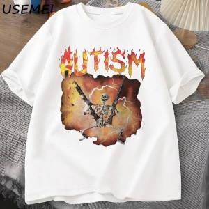 Otistik Komik İskelet T-Shirt Erkek Kadın Otizm Meme Grafik T Shirt Harajuku Moda Pamuk Vinta 2817