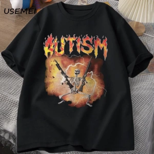 Otistik Komik İskelet T-Shirt Erkek Kadın Otizm Meme Grafik T Shirt Harajuku Moda Pamuk Vinta 2817