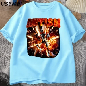 Otistik Komik İskelet T Shirt Kadın Erkek Otizm Sinirli İskelet Meme T-shirt Rahat Pamuk Kısa 2939
