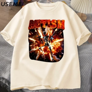 Otistik Komik İskelet T Shirt Kadın Erkek Otizm Sinirli İskelet Meme T-shirt Rahat Pamuk Kısa 2939