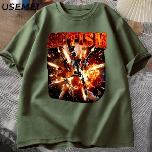 Otistik Komik İskelet T Shirt Kadın Erkek Otizm Sinirli İskelet Meme T-shirt Rahat Pamuk Kısa 2939