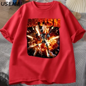 Otistik Komik İskelet T Shirt Kadın Erkek Otizm Sinirli İskelet Meme T-shirt Rahat Pamuk Kısa 2939