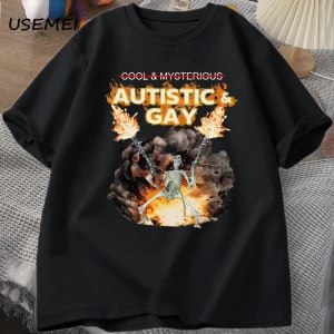 Otistik ve Eşcinsel İskelet Patlama T Shirt Unhinged İskelet Otizm Meme T-Shirt Pamuk Kısa Ko 2806