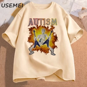 Otizm Komik İskelet Meme erkek T-shirt Pamuk Erkek Giyim Grafik Tişörtleri Erkek Giysileri Ba 2819