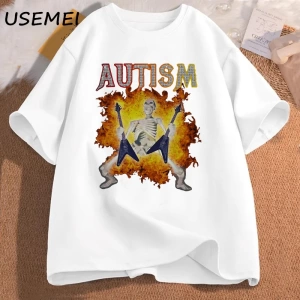 Otizm Komik İskelet Meme erkek T-shirt Pamuk Erkek Giyim Grafik Tişörtleri Erkek Giysileri Ba 2819