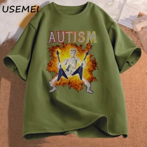 Otizm Komik İskelet Meme erkek T-shirt Pamuk Erkek Giyim Grafik Tişörtleri Erkek Giysileri Ba 2819