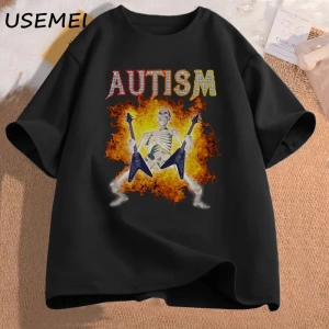 Otizm Komik İskelet Meme erkek T-shirt Pamuk Erkek Giyim Grafik Tişörtleri Erkek Giysileri Ba 2819