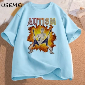 Otizm Komik İskelet Meme erkek T-shirt Pamuk Erkek Giyim Grafik Tişörtleri Erkek Giysileri Ba 2819