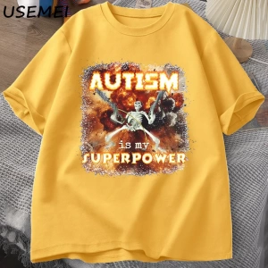 Otizm Süper Güç Komik İskelet Meme T Shirt Garip Belirli Saldırgan T Shirt Erkekler Rahat Pam 2986