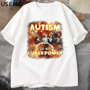 Otizm Süper Güç Komik İskelet Meme T Shirt Garip Belirli Saldırgan T Shirt Erkekler Rahat Pam 2986