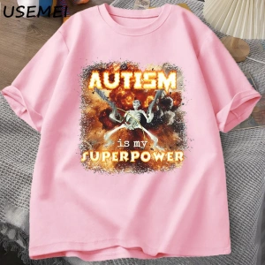 Otizm Süper Güç Komik İskelet Meme T Shirt Garip Belirli Saldırgan T Shirt Erkekler Rahat Pam 2986