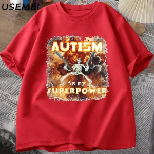 Otizm Süper Güç Komik İskelet Meme T Shirt Garip Belirli Saldırgan T Shirt Erkekler Rahat Pam 2986