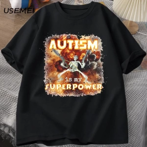 Otizm Süper Güç Komik İskelet Meme T Shirt Garip Belirli Saldırgan T Shirt Erkekler Rahat Pam 2986