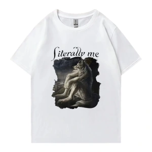 Oturan Kurt Kelimenin tam anlamıyla Bana Komik Meme T Erkek Kadın klasik tişört Gevşek