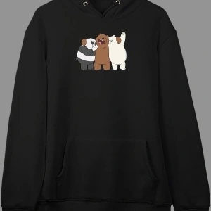 Oversize 3 Kafadar Ayı We Bare Bears Tasarım Baskılı Kapüşonlu Sweatshirt Hoodie Beyaz
