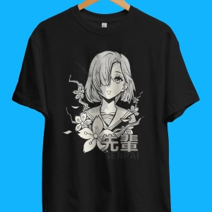 Oversize Anime Manga Karakter Siyah Beyaz Tasarım Baskılı Unisex Tişört