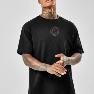 Oversize Bohemian Baskılı Siyah Tshirt NRAGE194