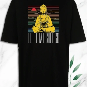 Oversize Buda Heykel Baskılı Siyah Tişört