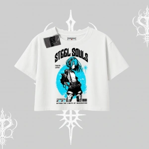 Oversize Crop Tshirt Anime Cyberpunk Kız Baskılı